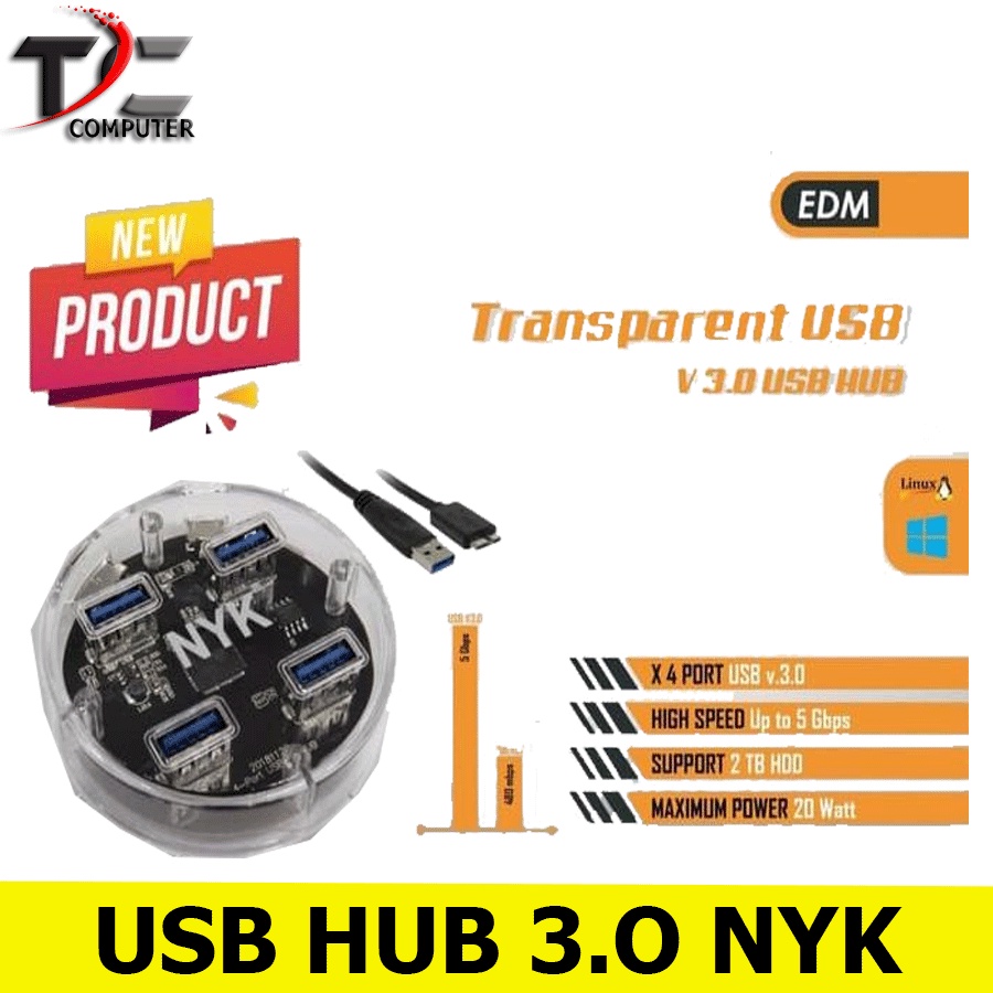 NYK USB HUB 3.0 4 port Super Speed USB 3.0 Transparant