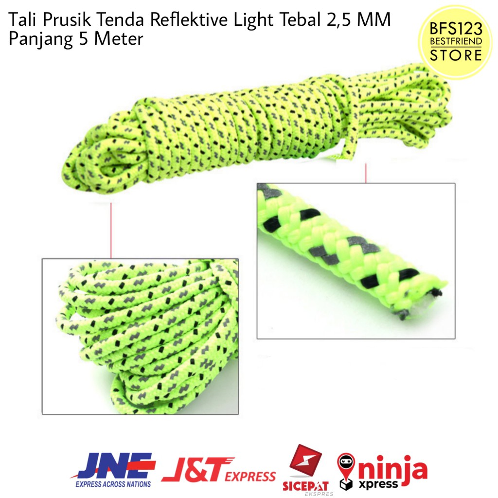 Tali Prusik Tenda Reflektive Light Tebal 2,5 MM Panjang 5 Meter