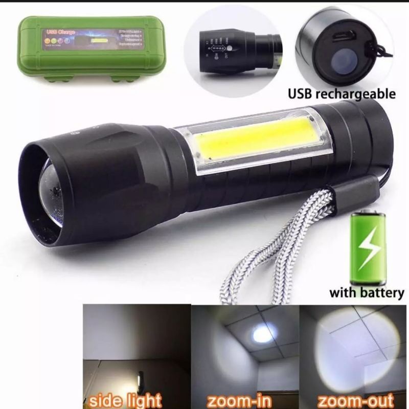 Senter USB COB Mini Usb Recharger Zoom LED Lampu Zoom Untuk Camping