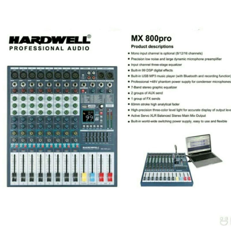 Mixer Hardwell 8 Channel MX-800 Pro Support USB Interface