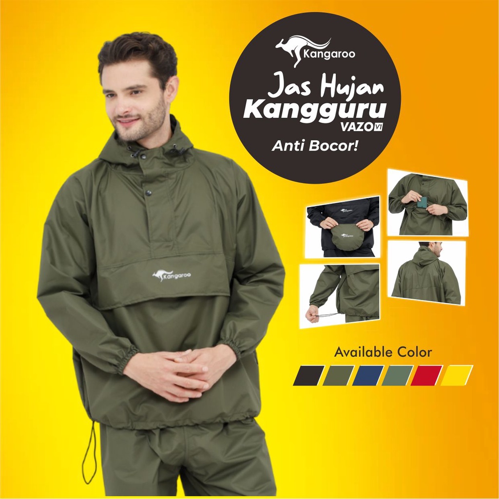 Jas hujan KANGAROO RAINCOAT Setelan Dewasa Mantel Hujan Saku Kanguru Anti Bocor