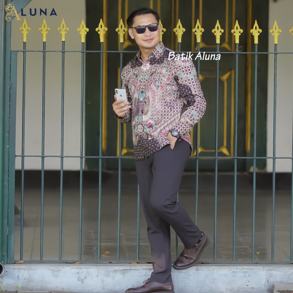 KEMEJA BATIK PRIA LENGAN PANJANG PREMIUM REGULAR KANTOR MODERN BATIK ALUNA PCW 015