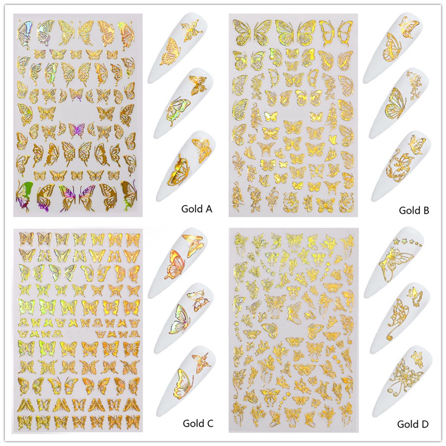 Stiker Kuku Motif Kupu-Kupu Warna Laser Untuk Dekorasi Nail Art / Manicure Diy