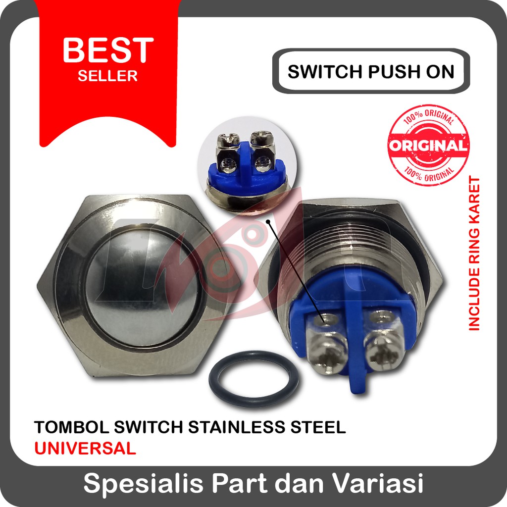 Switch Push ON Stainless Metal Tombol Saklar Stater Klakson Horn Vapor Vape