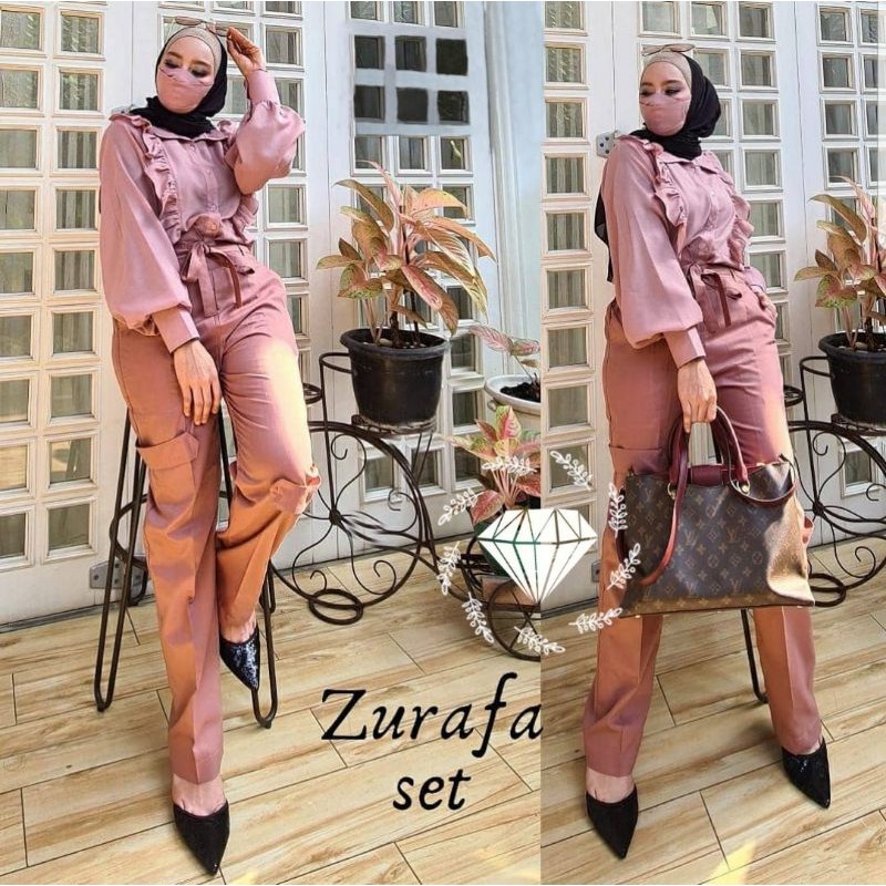 SET CELANA ZURAFA, MOSCREPE KATUN, GAMIS HIJAB MUSLIM, SETELAN