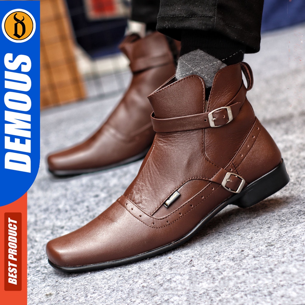 Sepatu Formal Pria Sepatu Casual Pria Kulit Asli Zipper Sepatu Pantofel Kerja Kantor Kuliah Kondangan Sepatu Hitam Pria  DEMOUS PACUAN