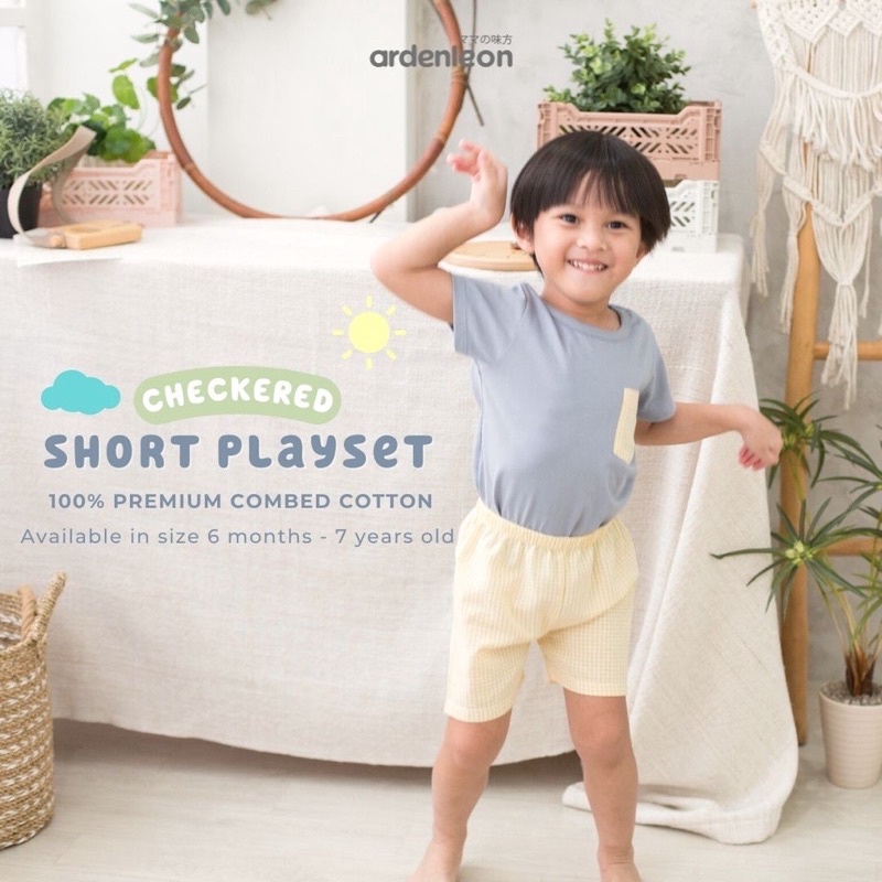 ArdenLeon  SHORT PLAYSET CHECKERED 3L4L5L / Arden Leon Setelan Kaos Celana Pendek Kotak-Kotak