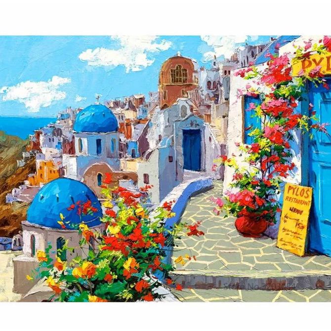 

DIY Painting Paint By Numbers Canvas Lukis Santorini 40*50