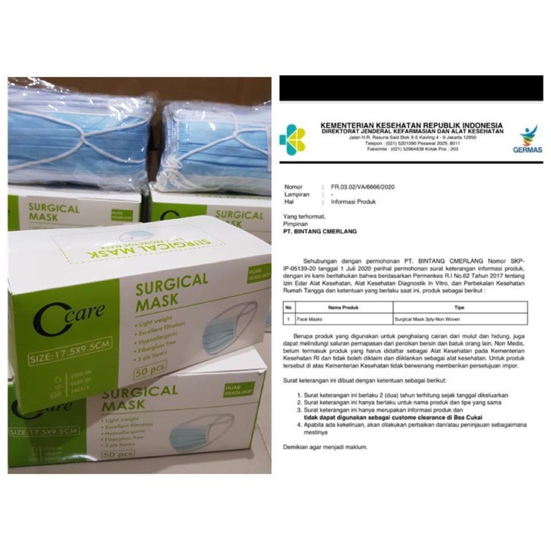 MASKER HIJAB IMPORT  3PLY 1BOX ISI 50PCS RANDOM