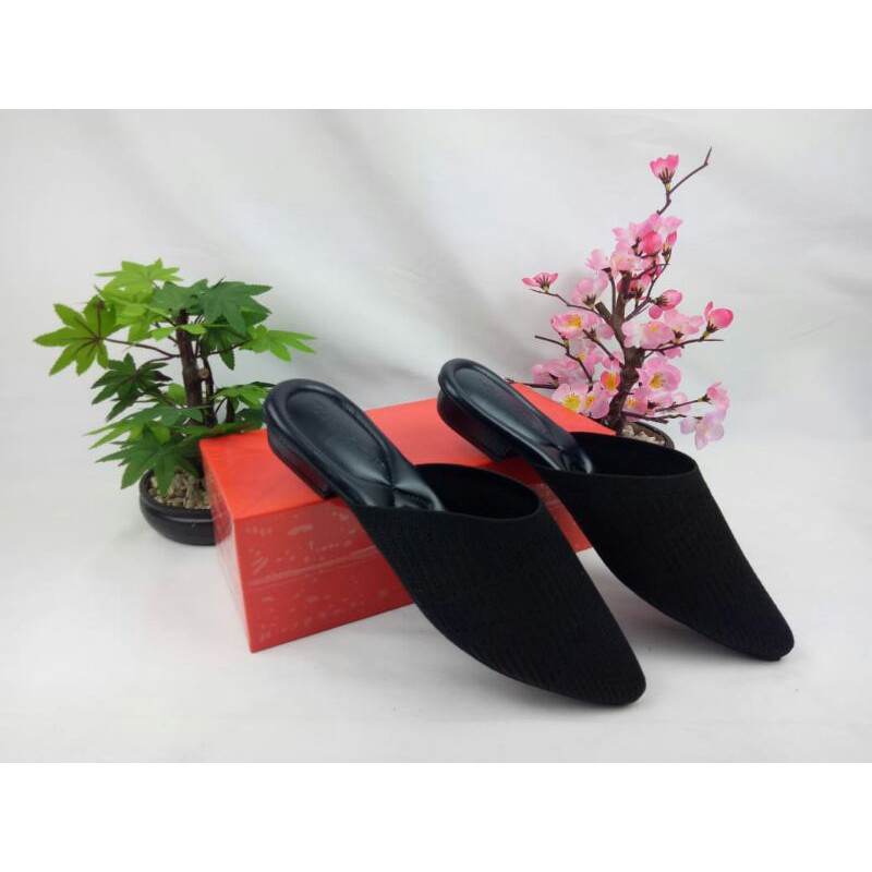 Sandal Mules Wanita Hak 2 cm JEA 69 Rajut Import