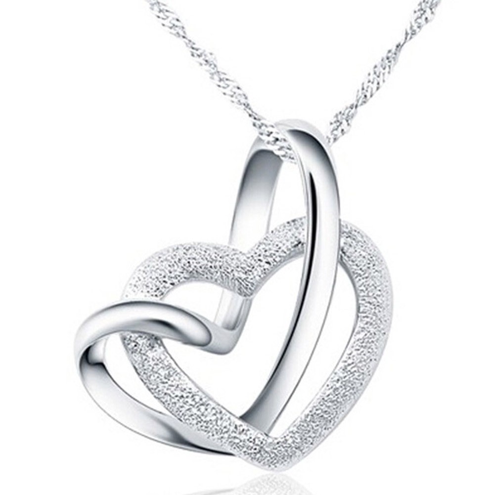 925 sterling silver double heart pendant necklace collarbone