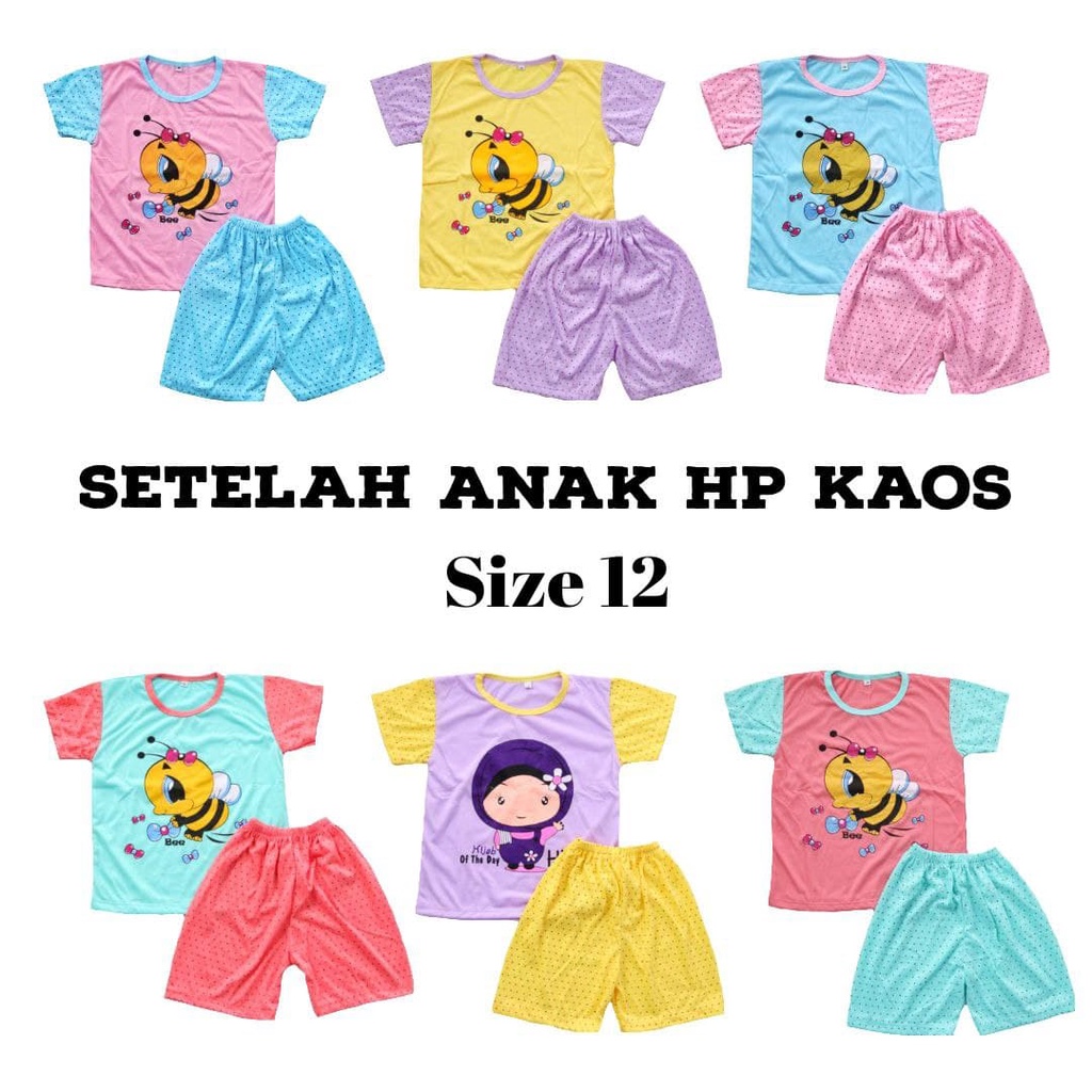 IZANY Piyama/Set Kaos Anak Hotpant 3/4 Size 4 - 14 Cewek/Cowok