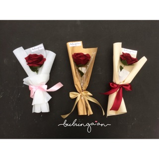  minimal 3pcs Single rose buket flanel murah bunga  