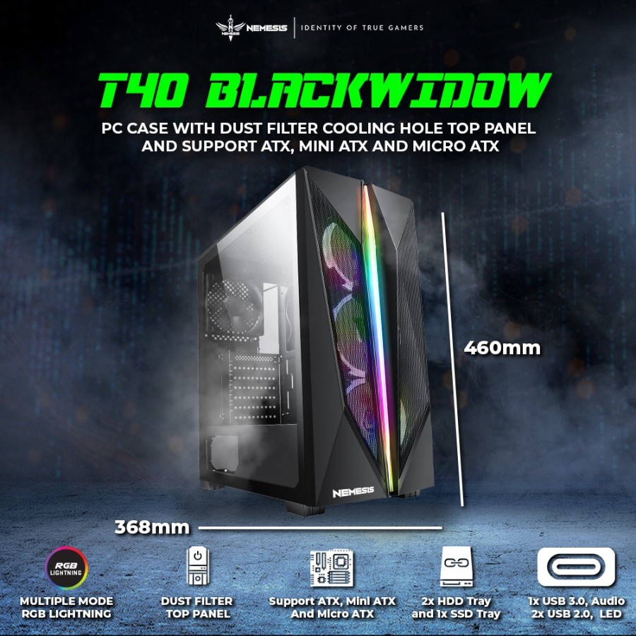 PC CASE GAMING NYK T40 BLACK WIDOW