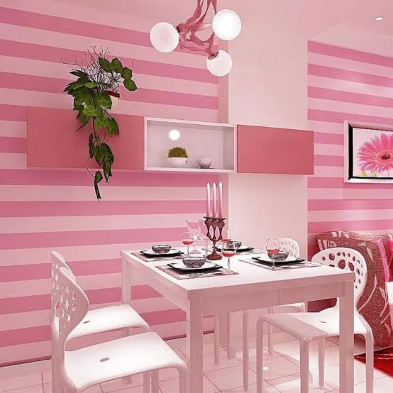 Wallpaper Sticker Dinding Murah Rumah Kamar Bagus Minimalis Garis Pink Tua Dan Muda 45cmx10m Shopee Indonesia