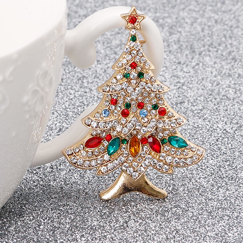 SIY  Vintage Multi-Colored Christmas Tree Rhinestone Brooch Pin Wedding Party Jewelry