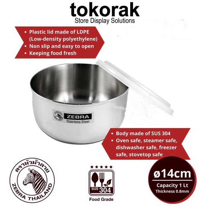 FOOD STORAGE 14 CM EXTRA ZEBRA 110420 TEMPAT SIMPAN MAKANAN STAINLESS