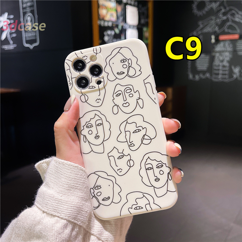 Silicone Case Compatible For iPhone 7 Plus 11 pro max 12 mini 12 Pro max X XS MAX XR 6 6S 7 8 Plus SE 2020 Cute line girl Design Protective Case Cover