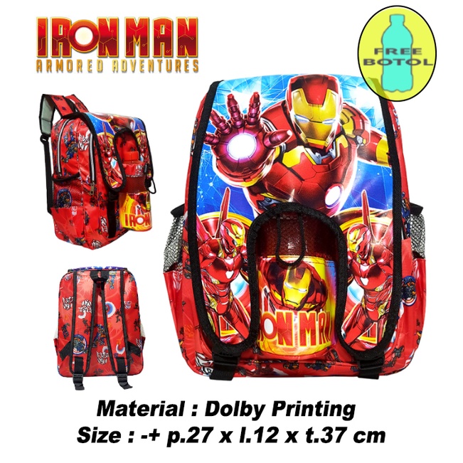 FREE BOTOL !!! Tas Ransel anak Laki-laki Sekolah TK / SD karakter IRON MAN