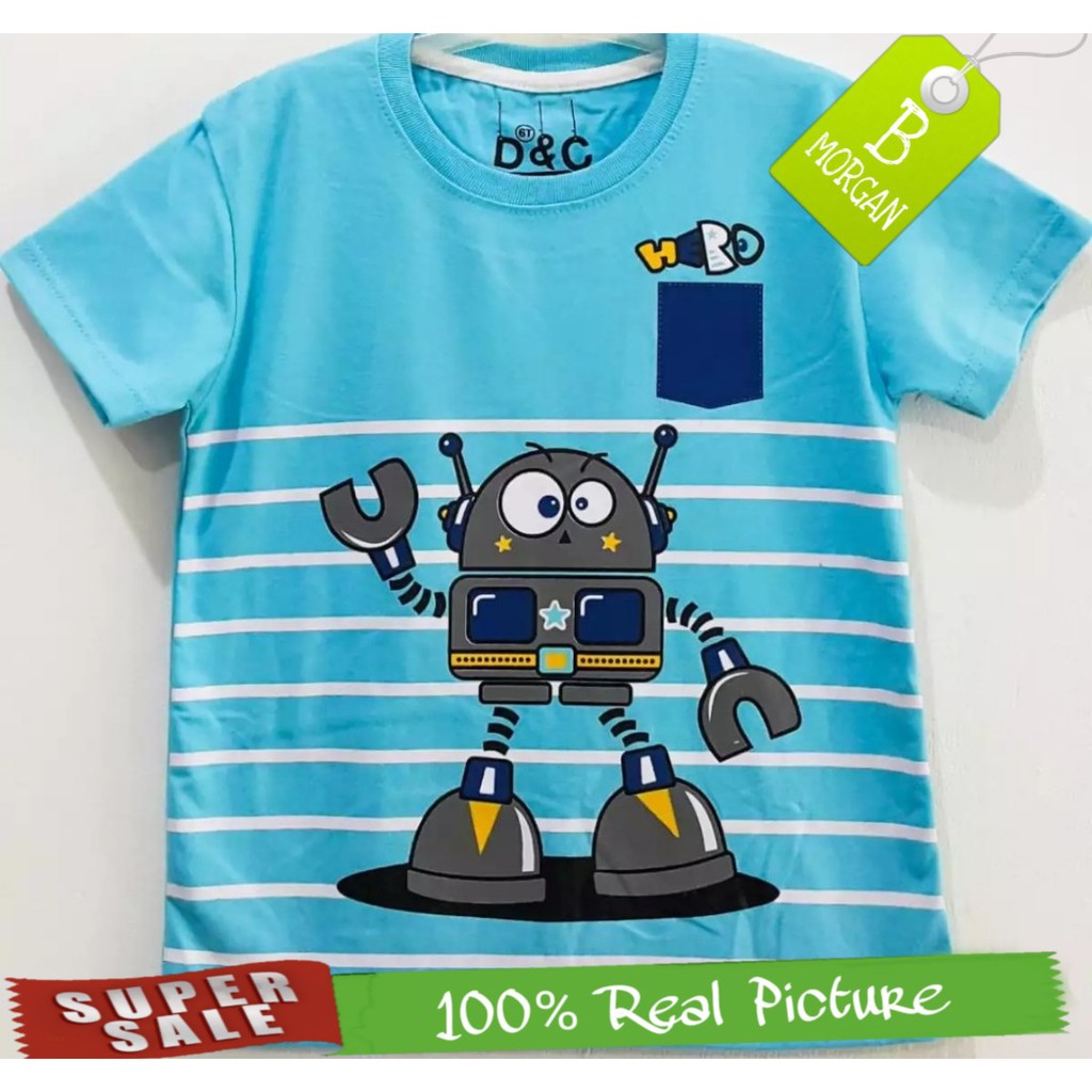  Baju  Kaos Anak  Laki Laki motif Robot  Blue 1 6 tahun 