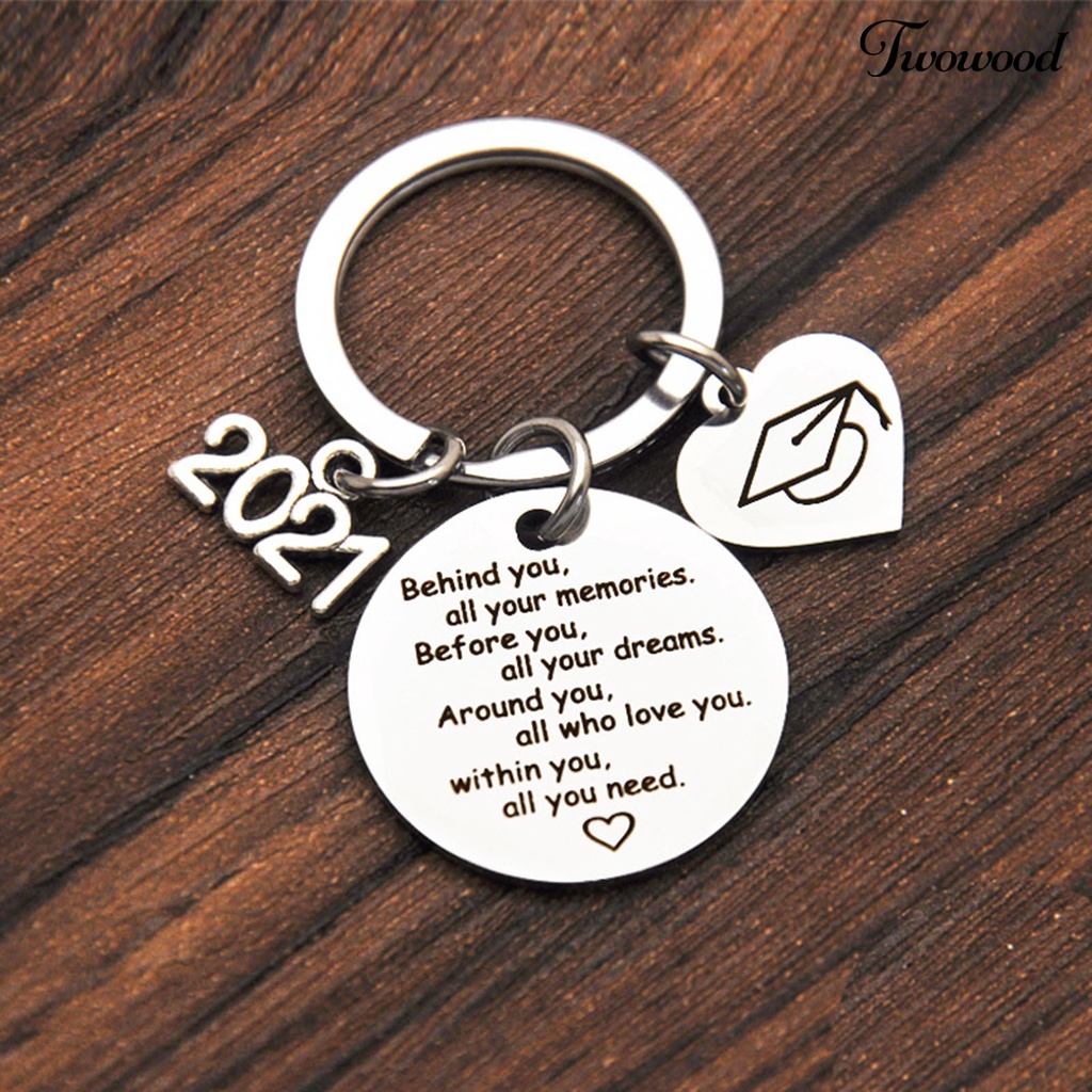 Twowood 2021 Gantungan Kunci Stainless Steel Motif Ukir Tulisan Untuk Hadiah Kelulusan