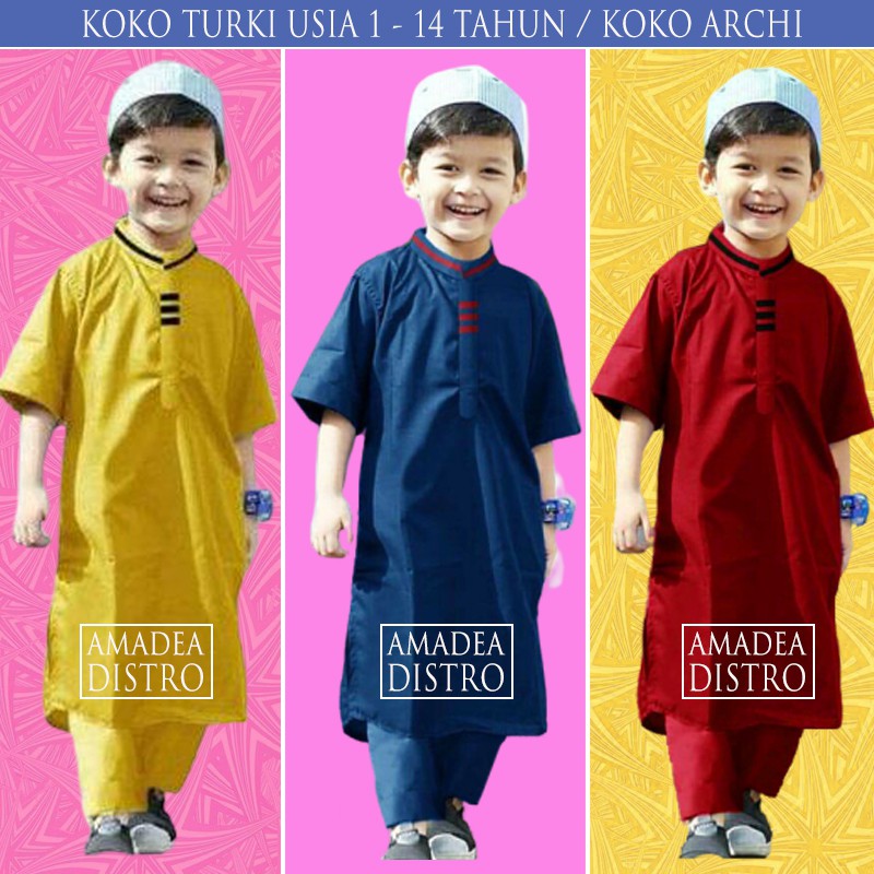 SETELAN BAJU KOKO ANAK KURTA USIA 1-14 TAHUN BAHAN KATUN ...