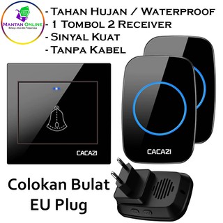 Bel Pintu Wireless /Bell Rumah Tanpa Kabel waterproof 2 receiver up to 300 Meter - HITAM