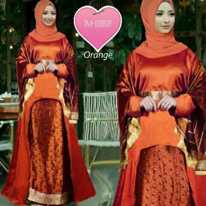 TM-00007 F setelan tunik Arifa orange bata baju muslim songket terbaru