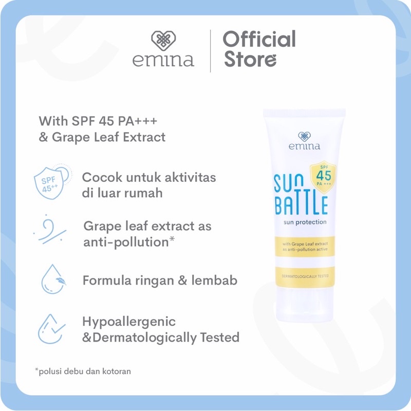 EMINA Sun Protection Indonesia / SPF 30 45 PA+++ Facial Wash Face Scrub Micellar Water Essence Toner Mist Serum Day Night Eye Cream Sunscreen Sheet Sleeping Clay Mask Masker Moisturizing Lip Tint Matte Gloss / Bright Stuff Ms Pimple Acne Solution Battle