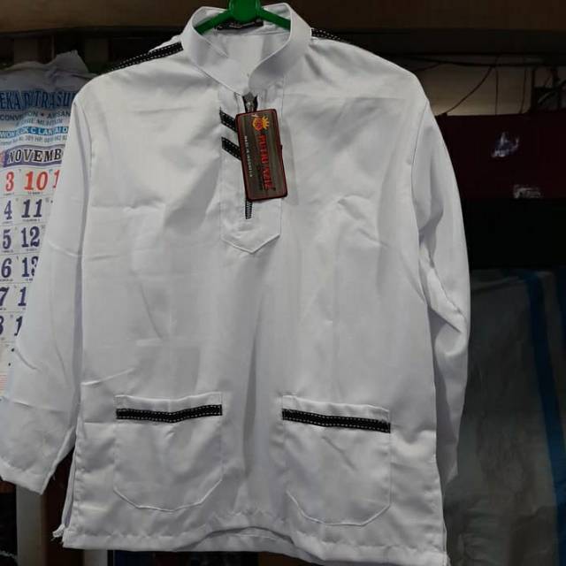 Baju koko anak TK SD sunatan SMP SMA usia 5-15tahun putih lengan panjang model zip/resleting