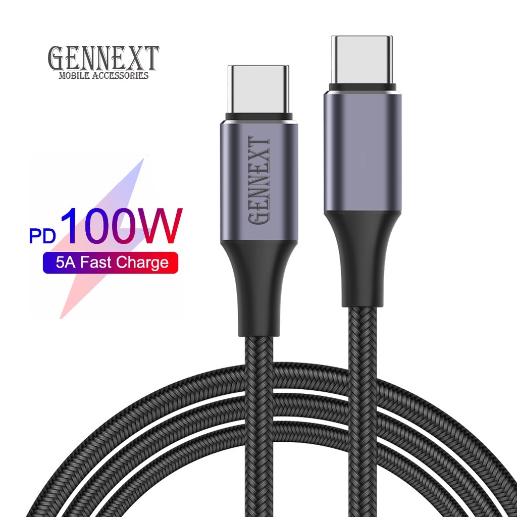 Cable Data GENNEXT USB TYPE C to TYPE C PD 5A 100W Braided Nylon kabel Fast Charging