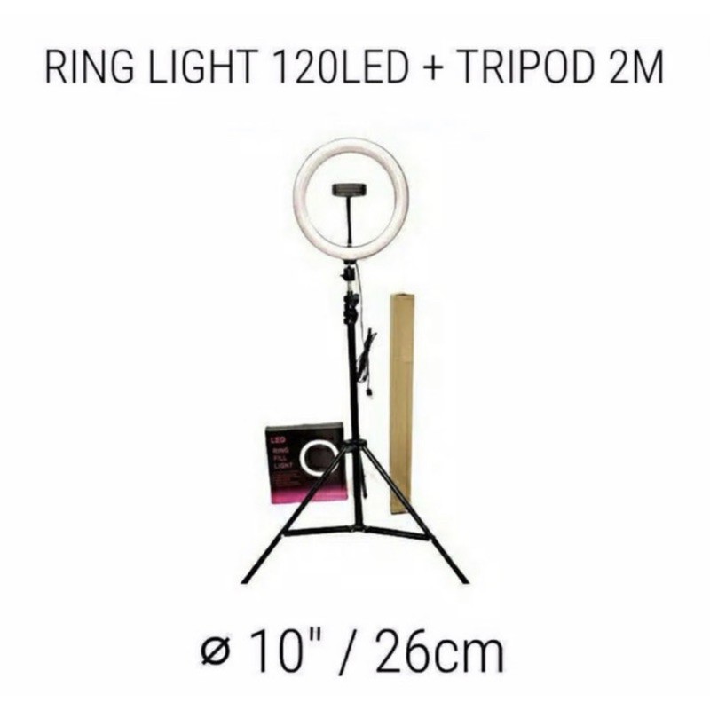 Ring Light 26cm + Tripod 2.1M - Lampu Makeup  - Lampu Vlog - Paket  Ringlight 26cm + Tripod 2.1M