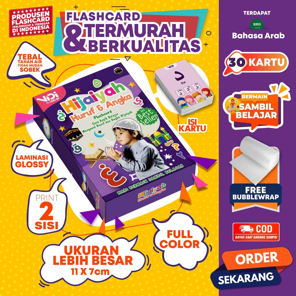 Flash Card Vidi Hijaiyah - Kartu Edukasi Belajar Anak Bergambar - Konsep Studio Original