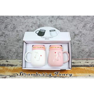 Mug Gelas Keramik Sepasang Motif Couple Tutup Putar Set Mug Gelas Keramik Sepasang Motif Couple Tutup Putar Set
