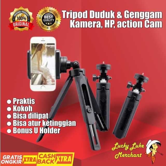 Tripod Meja Genggam Duduk Adjustable untuk iphone android action camera DSLR tongsis