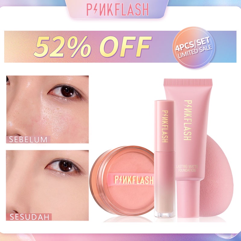 PINKFLASH Oil-control Base Waterproof Long-lasting Makeup Set Foundation/Powder/Concealer/Blender