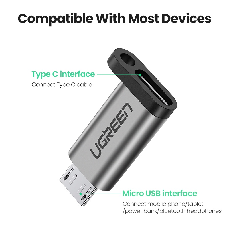 【Stok Produk di Indonesia】UGREEN Adaptor Mikro USB Male ke Tipe C Warna Silver untuk Xiaomi Huawei