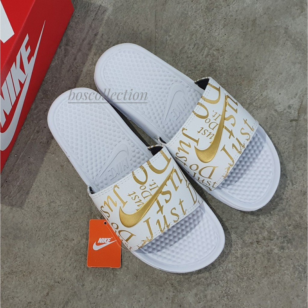 nike benassi white gold