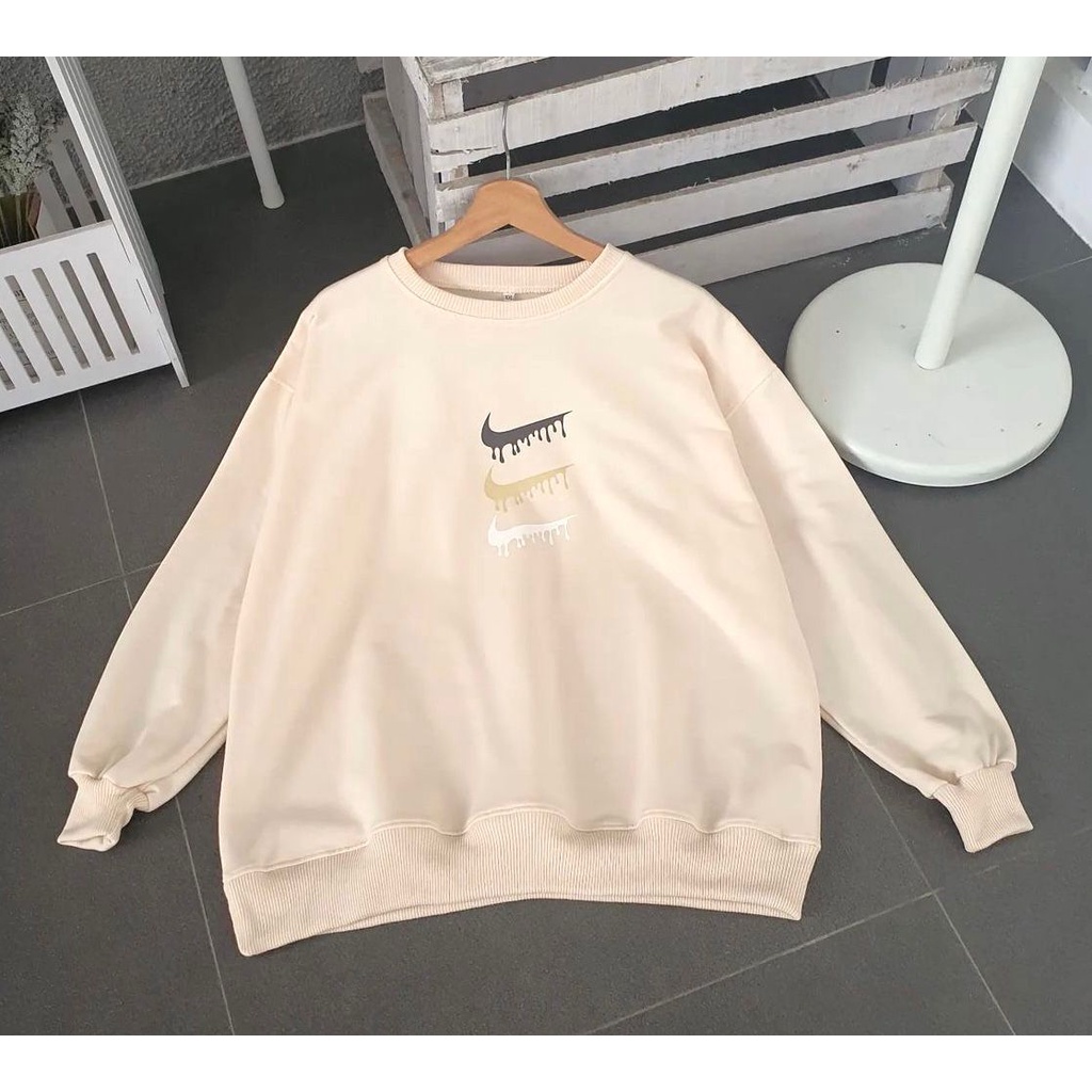 Nike triple sweater oversize bahan fleece warna soft ootd simple