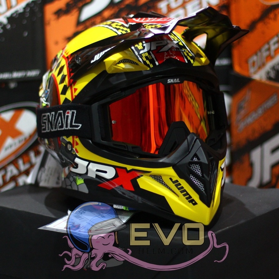 HELM JPX CROSS_FOX1 SERI X32 - YELLOW LEMON DOFF + GOOGLE SNAIL (ONGKIR 2 KG) HELM JPX TERBARU