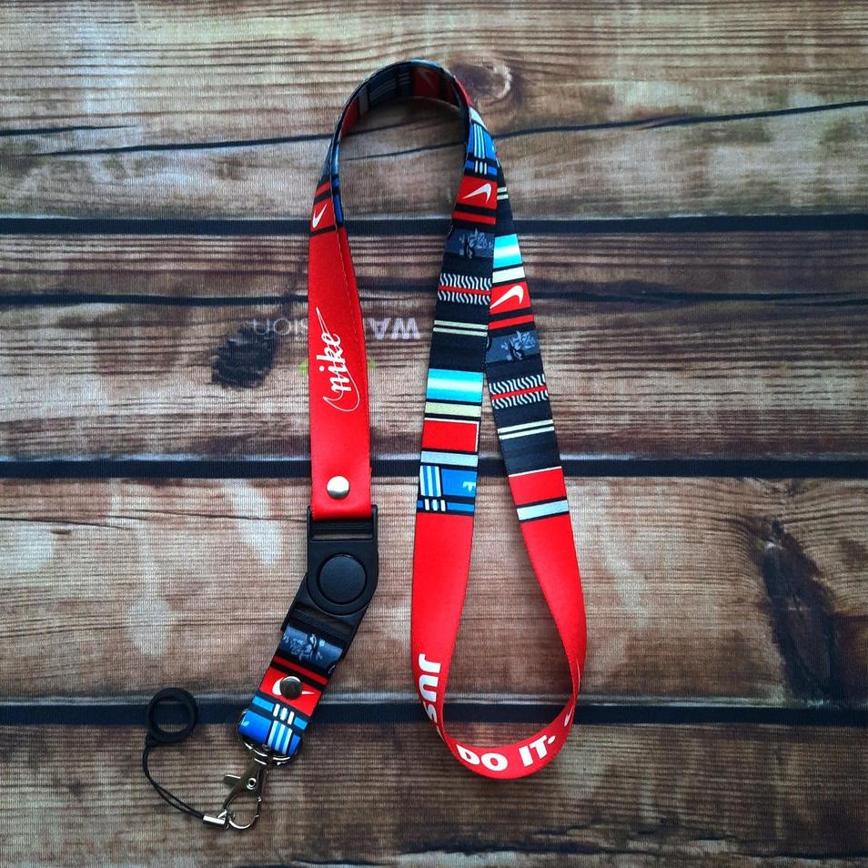 

[DISCOUNT VQC69] Lanyard printing NIKE Gantungan ID card plus karet 13mm Promo