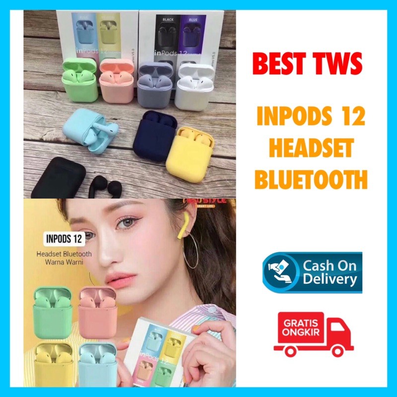 Headset Bluetooth Inpods 12 i12 TWS Macaron Earphone Bluetooth Warna Murah