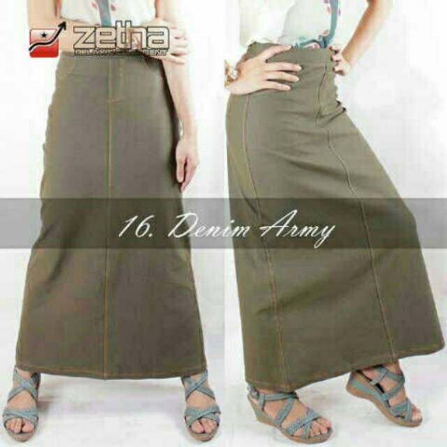 Rok Zetha Denim Warna Hijau Army