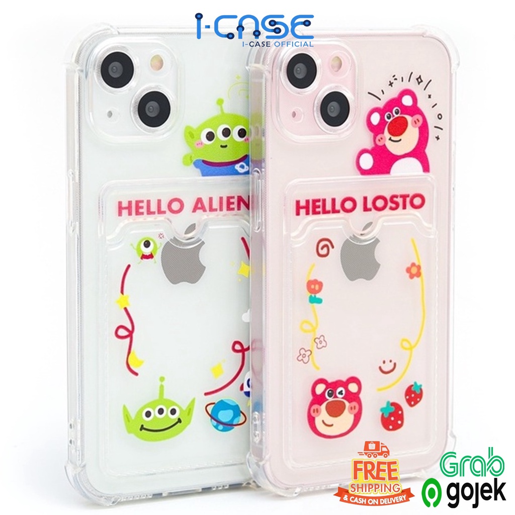 Soft Case Clear Red Bear &amp; Green Pocket Full Lens Cover iPhone 7 8 SE 7+ 8+ X XR XS 11 12 13 MINI PRO MAX