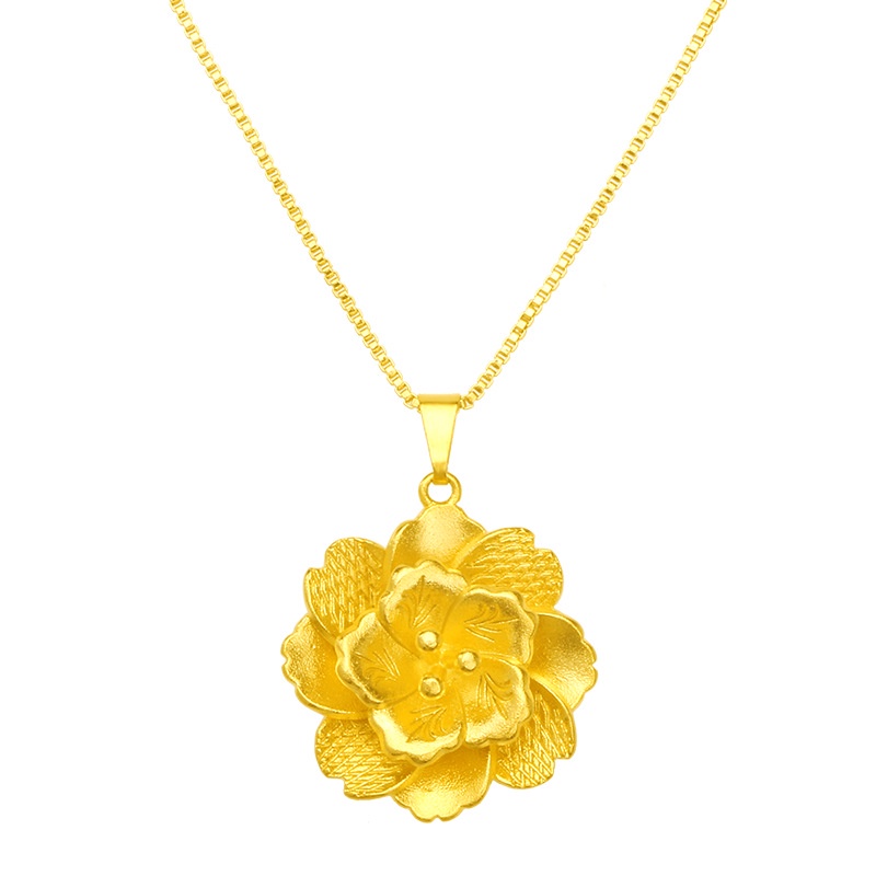 Kalung Liontin Rose Gold Plated Emas Asli Kadar 375 3D Gaya Bangkok Untuk Wanita