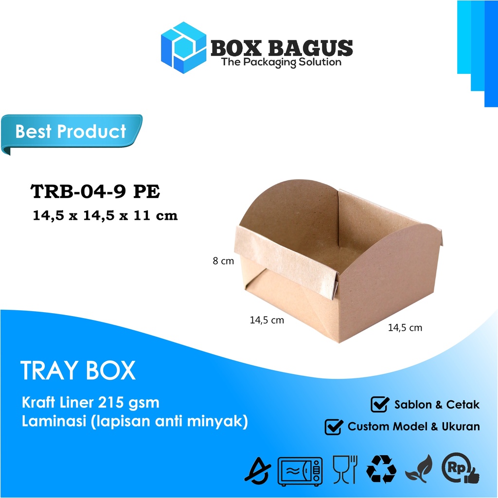 TRAY BOX 14,5x14,5x11 KRAFT 215 GSM LAMINASI - DUS KOTAK HAMPERS MAKANAN NASI RAMES