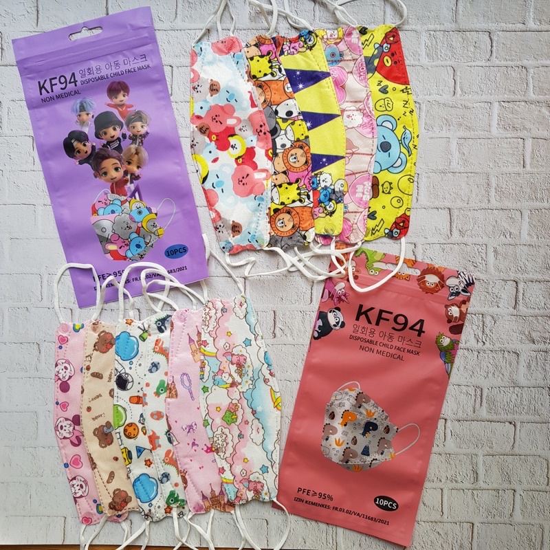 ENZ ® MASKER ANAK KF94 KF 94 4PLY 4 PLY CAREION HITAM PUTIH ABU MOTIF KARAKTER ISI 10 PCS / MASKER KF94 ANAK MOTIF ISI 10 PCS 1007