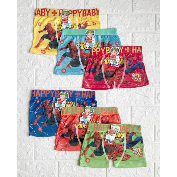 3 Pcs CD Boxer Happy Boy - Celana Segi Empat Anak Laki Laki - Random Motif / Warna