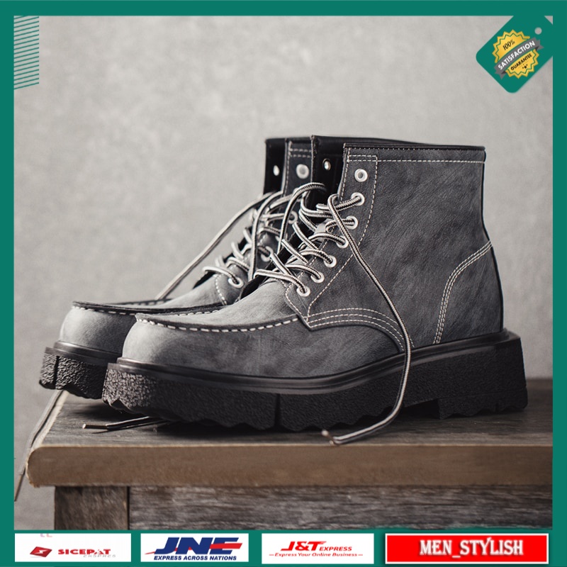 Sepatu Pria Boot Casual Maden Men Split Leather Work & Safety Boots Vintage Thick Rubber Sole 10-20 