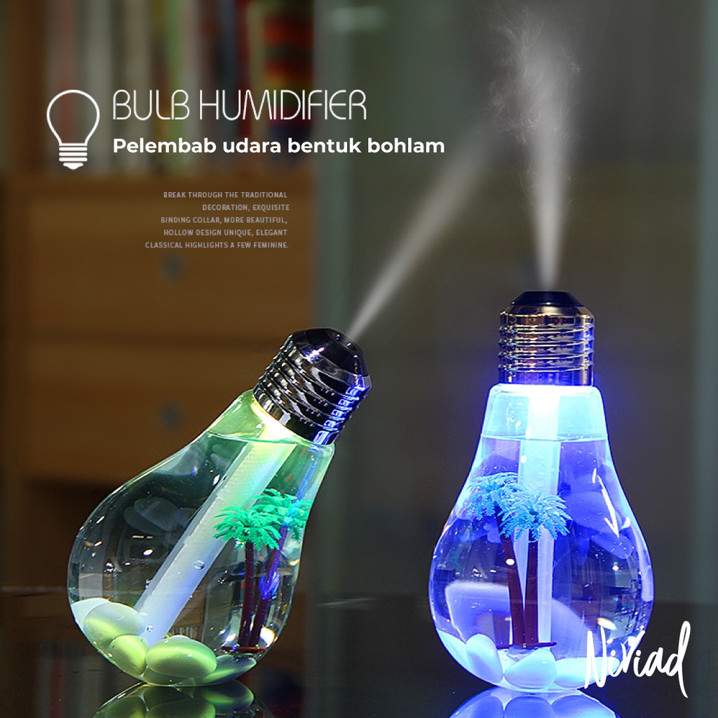 Bulb Humidifier Diffuser with LED Light Purifier Pelembab Udara